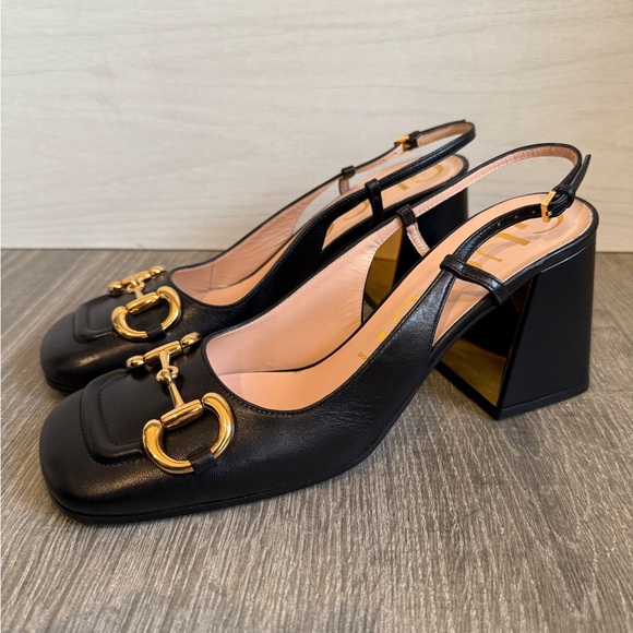 Gucci Baby Horsebit Slingback Pump 38 Black - Picture 1 of 8